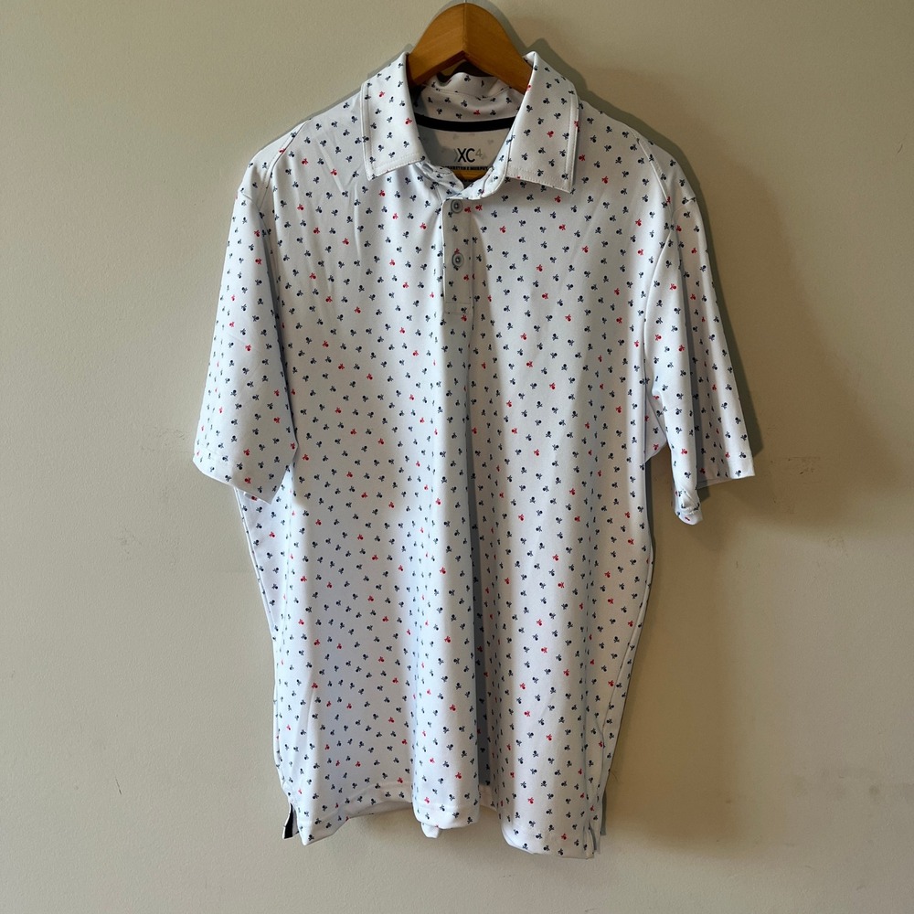 Johnston & Murphy XC4 Skull Polo Shirt Golf White Red Blue XXL New With Tags